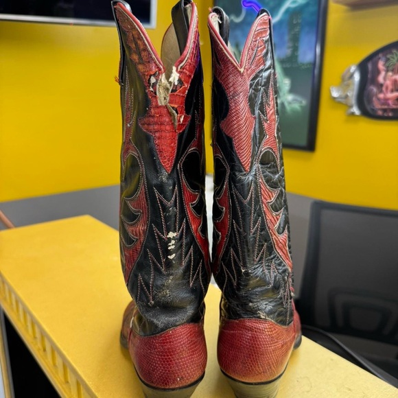 VINTAGE DAN POST Red and black TEJU Lizard cowboy boots women’s 5C! Cowgirl - Picture 7 of 8